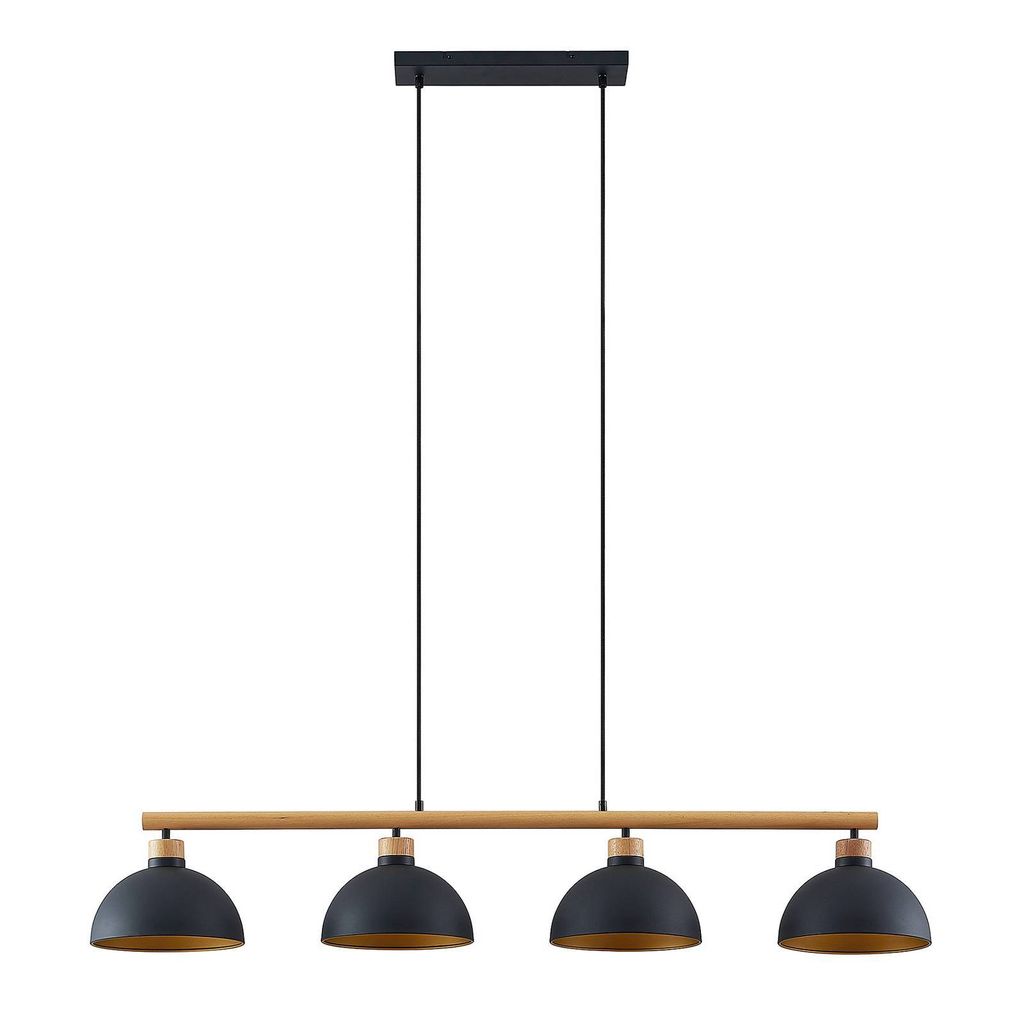 Lindby Hängeleuchte Tirzana, 4-flg., schwarz, Metall, Holz