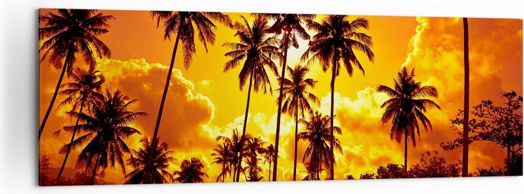 Bild auf Leinwand - Leinwandbild - Palmen Bäume Sonne - 160x50cm - Wand Bild - Wanddeko - Leinwanddruck - Bilder - Kunstdruck - Wanddekoration - L...