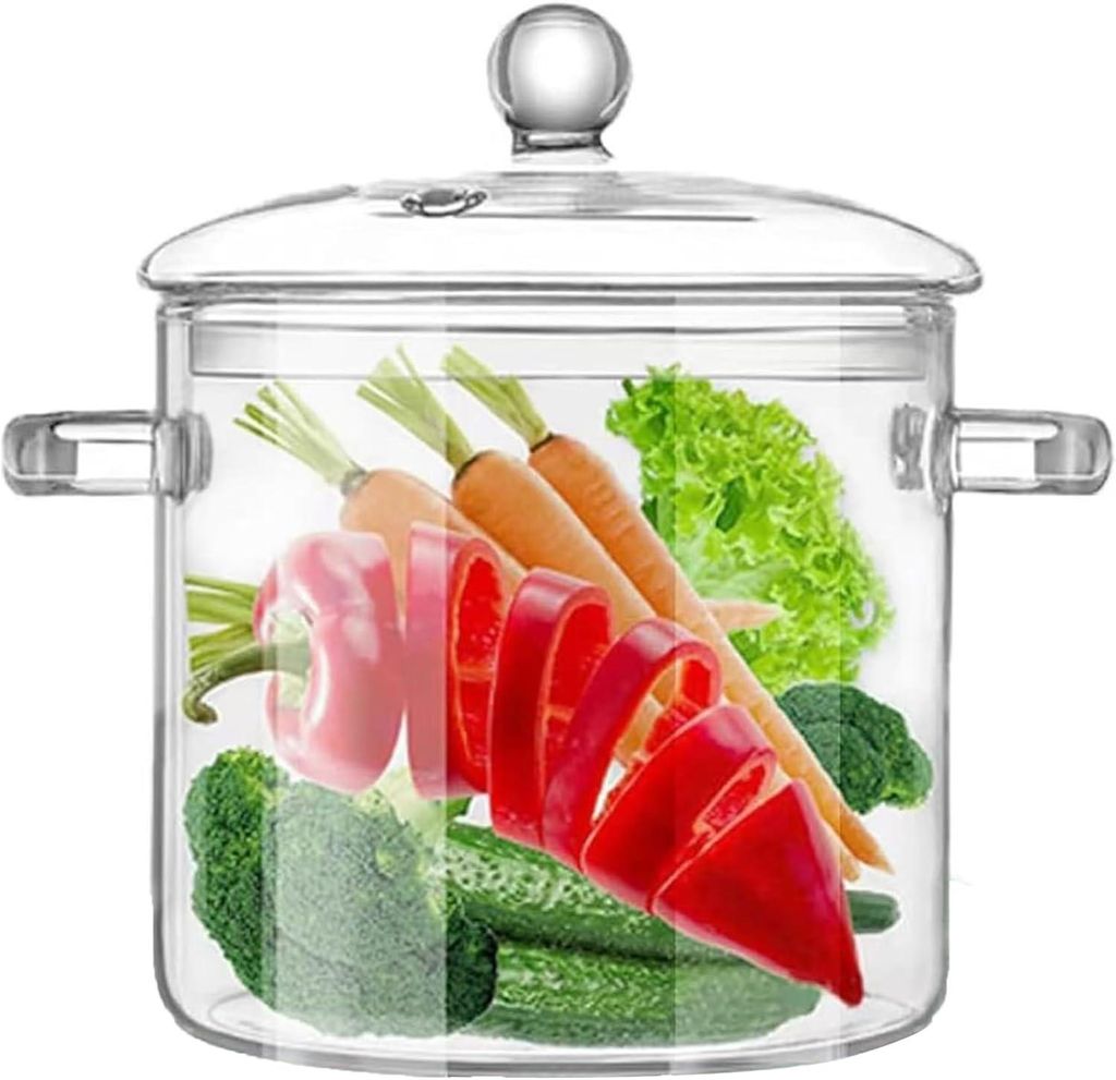 Klarglas-Simmertopf mit Deckel zum Kochen, Potpourri-Kochgeschirr, Stielkasserolle, 1.6 l, große Töpfe für Herdplatte, große sichere Borosilika...