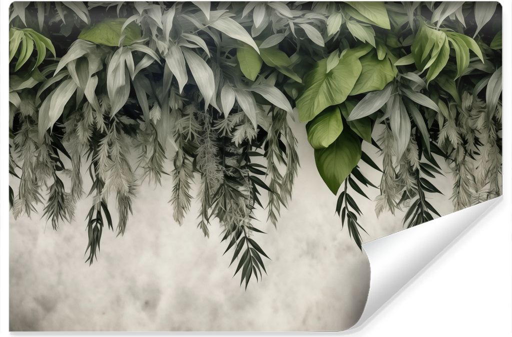 Muralo Vlies Selbstklebende Fototapete exotische BLÄTTER Pflanzen Beton Natur 180 cm x 120 cm