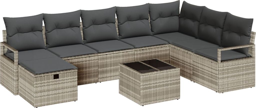 Möbel 9-teiliges Garten-Sofa-Set mit Kissen in Hellgrau Poly-Rattan, 2-Sitzer Garten-Sofa mit Stauraum und Kissen Grau Poly-Rattan - Gartensofas 3...