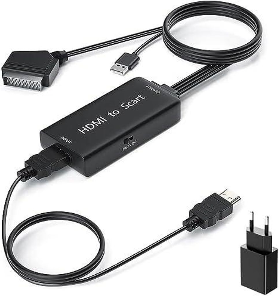 HDMI zu Scart Adapter mit HDMI Kabel, HDMI auf Scart Konverter HD 1080P Video Audio Wandler für HDTV Sky Blue Ray DVD PS3 VCR