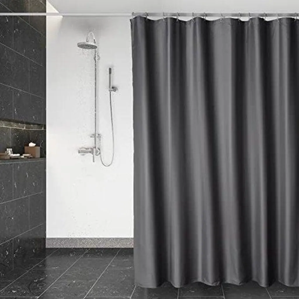 Rideau de douche gris foncé 180 x 200 cm lavable - Set complet Premium