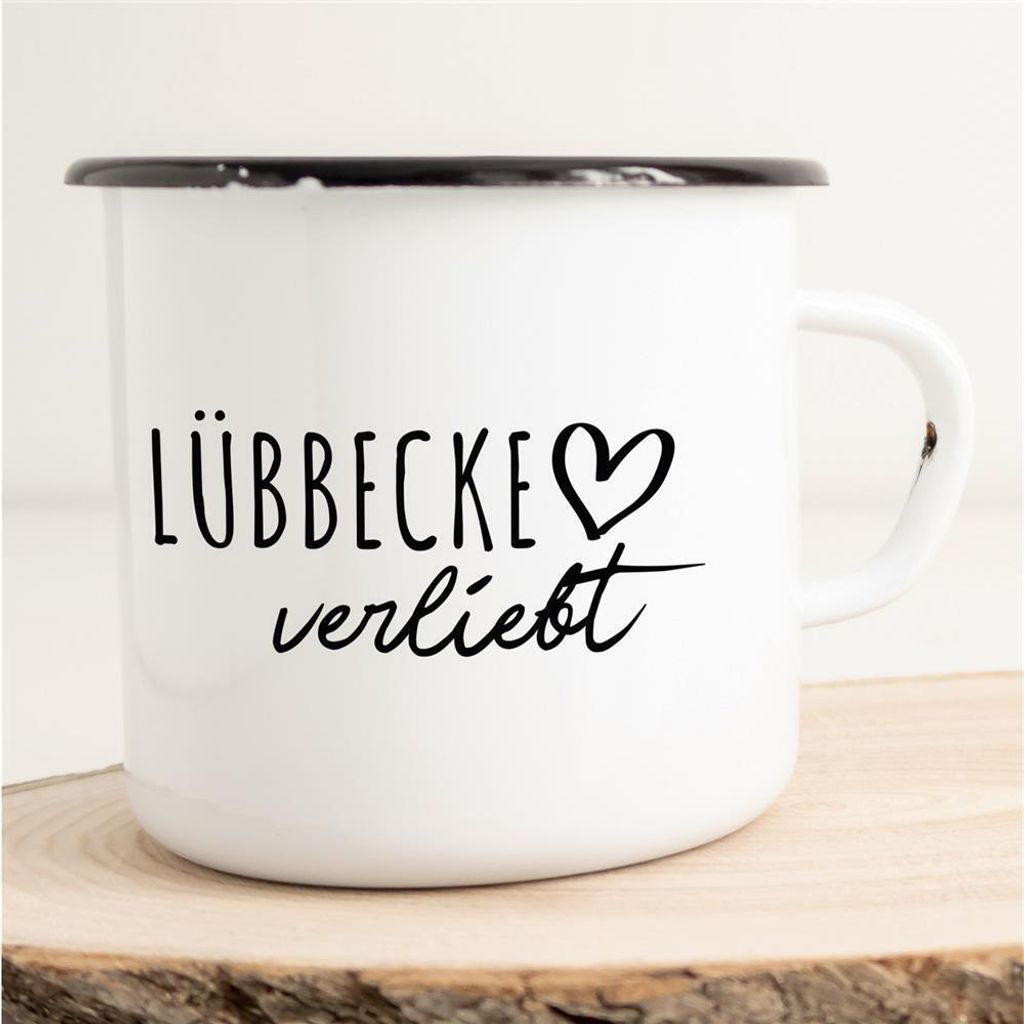 Huuraa Emaille Tasse Lübbecke Geschenk Kaffeebecher Vintage 300ml Lübbecke Präsent