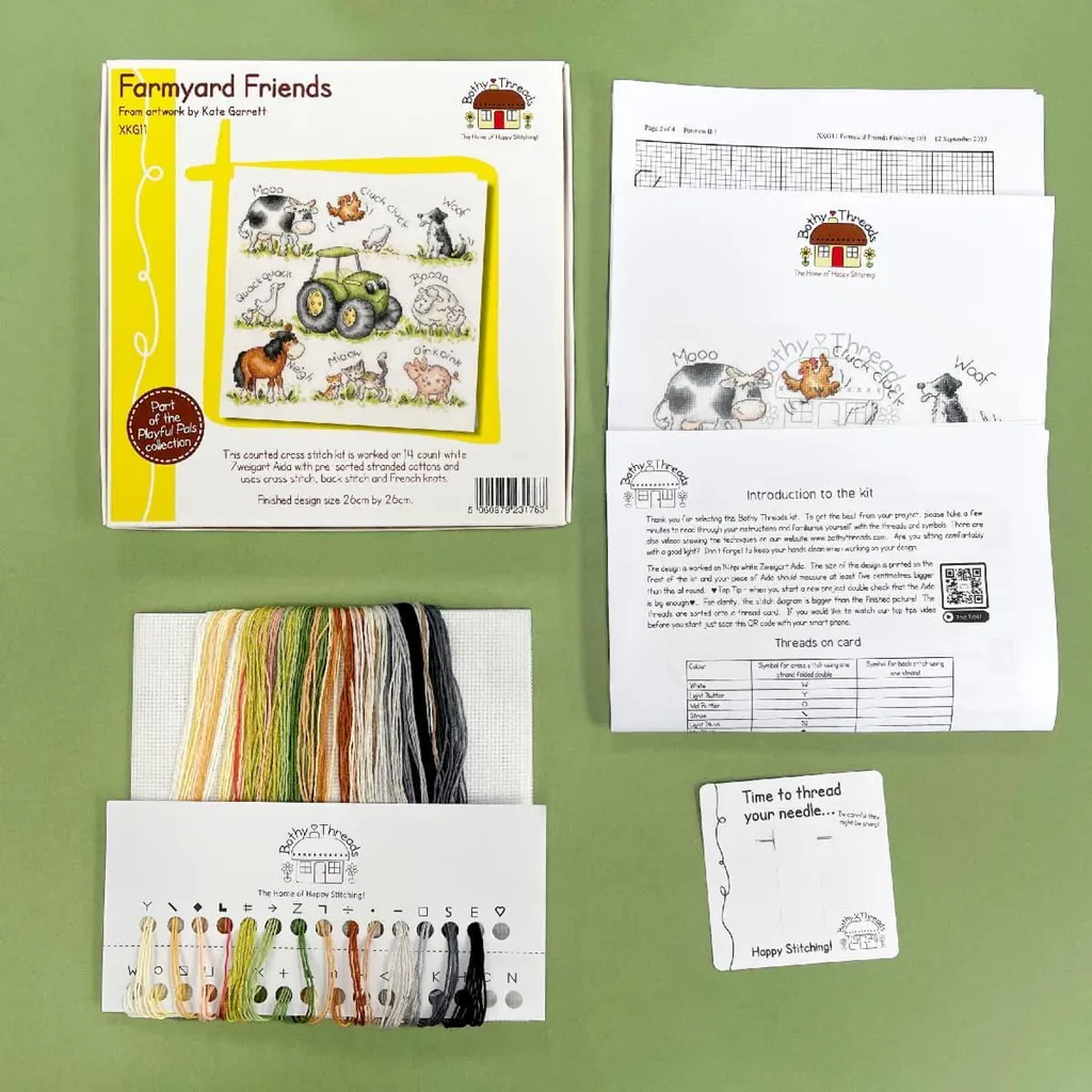 Kit Point de Croix Compté Amis de la Ferme - Broderie Décorative 26x26cm - 3