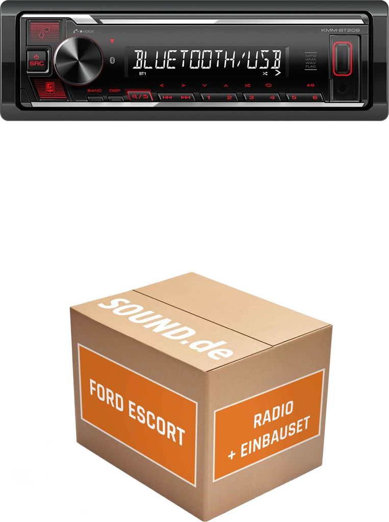 Autoradio Einbaupaket Kenwood KMM-BT209 passend für Ford Escort '91 MK1 | Bluetooth USB Telefonieren