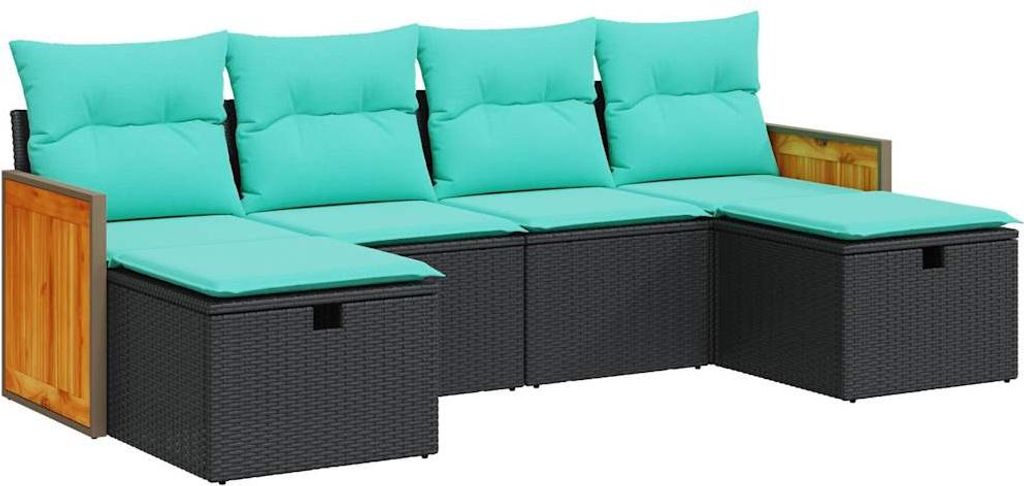 6-tlg. Garten-Sofagarnitur mit Kissen Schwarz Poly Rattan