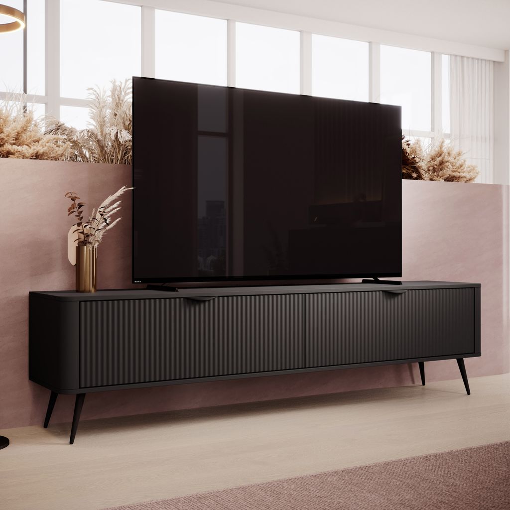 AX LIVING Meuble TV bas moderne noir mat Vespasia 200 2T – Image du produit 