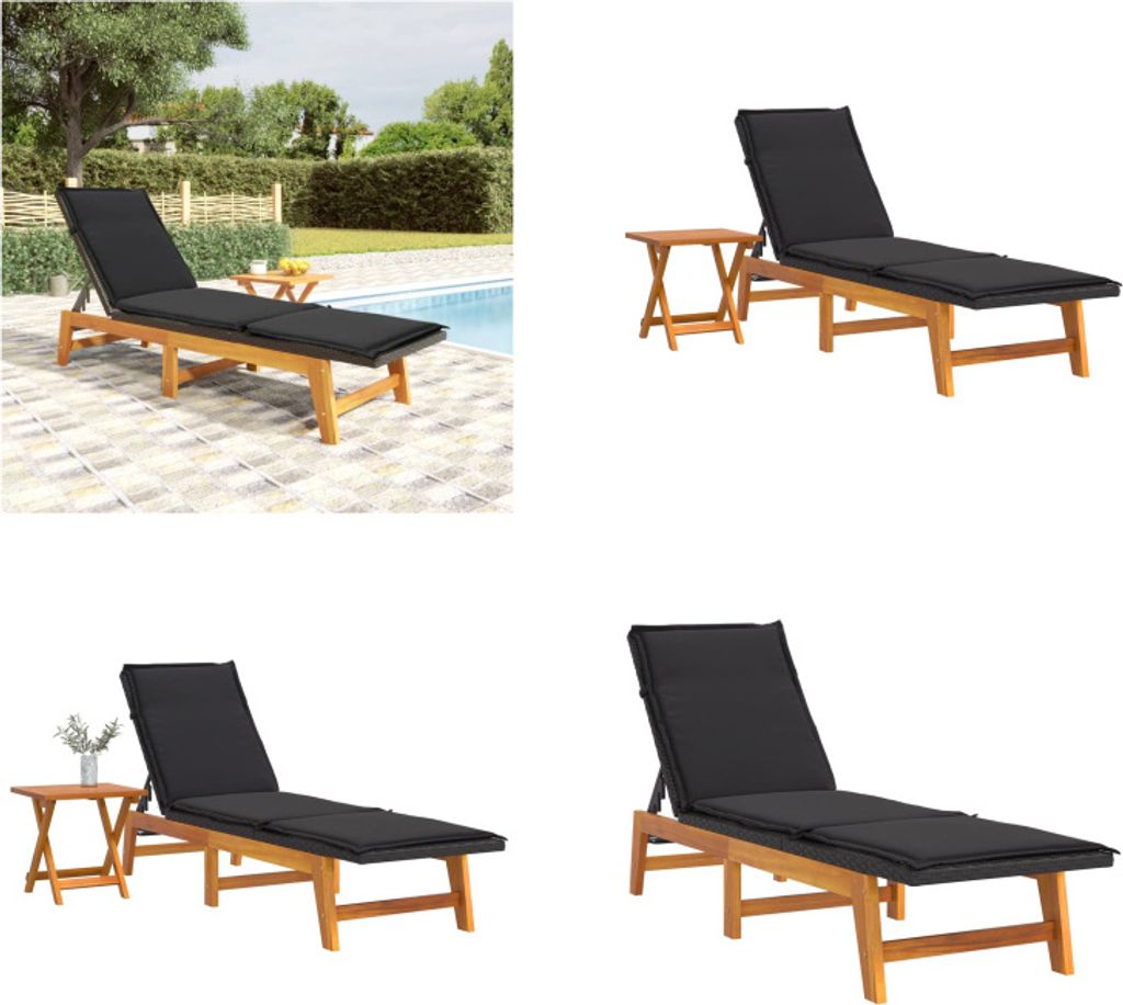 vidaXL Sonnenliege mit Tisch Poly Rattan und Massivholz Akazie - Sonnenliege - Sonnenliegen - Liege - Outdoor Liege