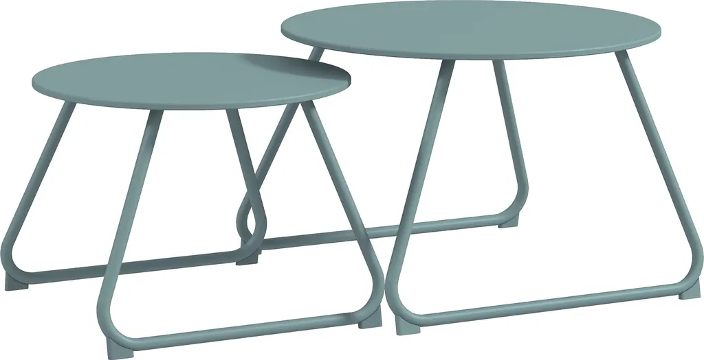 Outsunny Lot de 2 Tables Basses de Jardin Rondes en Métal Bleu Ø60/48 cm