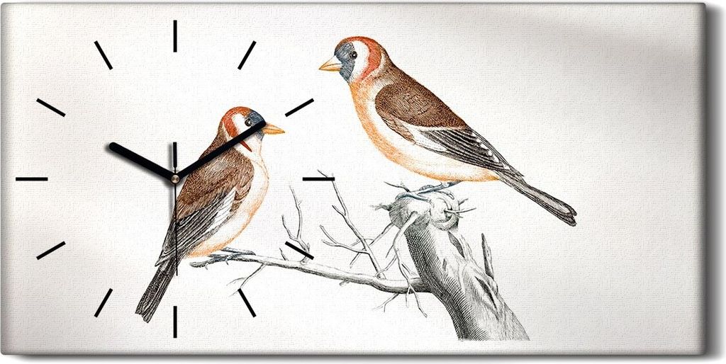 Wandkunst Leinwand Bild Uhr Geräuschlos 60x30 Gemälde Tier Vogel Zweig Kunst - schwarze Hände