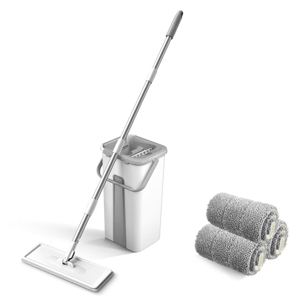 Mikrofasermopp mit Eimer Bodenreinigung Squeeze Hand Free Floor Mop Waschbare Pads Wiederverwendbare Staubwischer mit weichen Nachfuellpads Holzbodenr