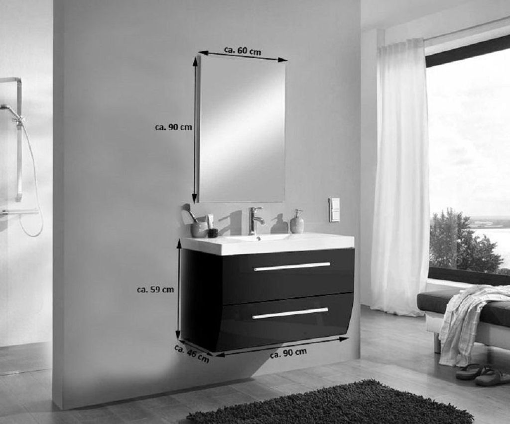 Refurbished Möbelretoure Badmöbel Set 2tlg Spiegel 90 cm Hochglanz braun SALZBURG