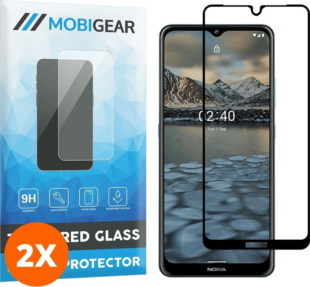 Mobigear Premium 4.99 Nokia 2.4 Panzerglas Gehärtetes Glas Displayschutz - Hüllenfreundlich - Schwarz (2er Pack)