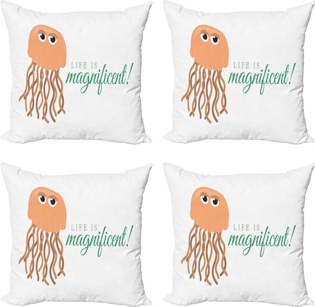 ABAKUHAUS Qualle Kissenbezug Set (4 Stück), Das Leben ist Magnificent Text, Moderner Doppelseitiger Digitaldruck, 50 cm x 50 cm, Peach Pale Caramel