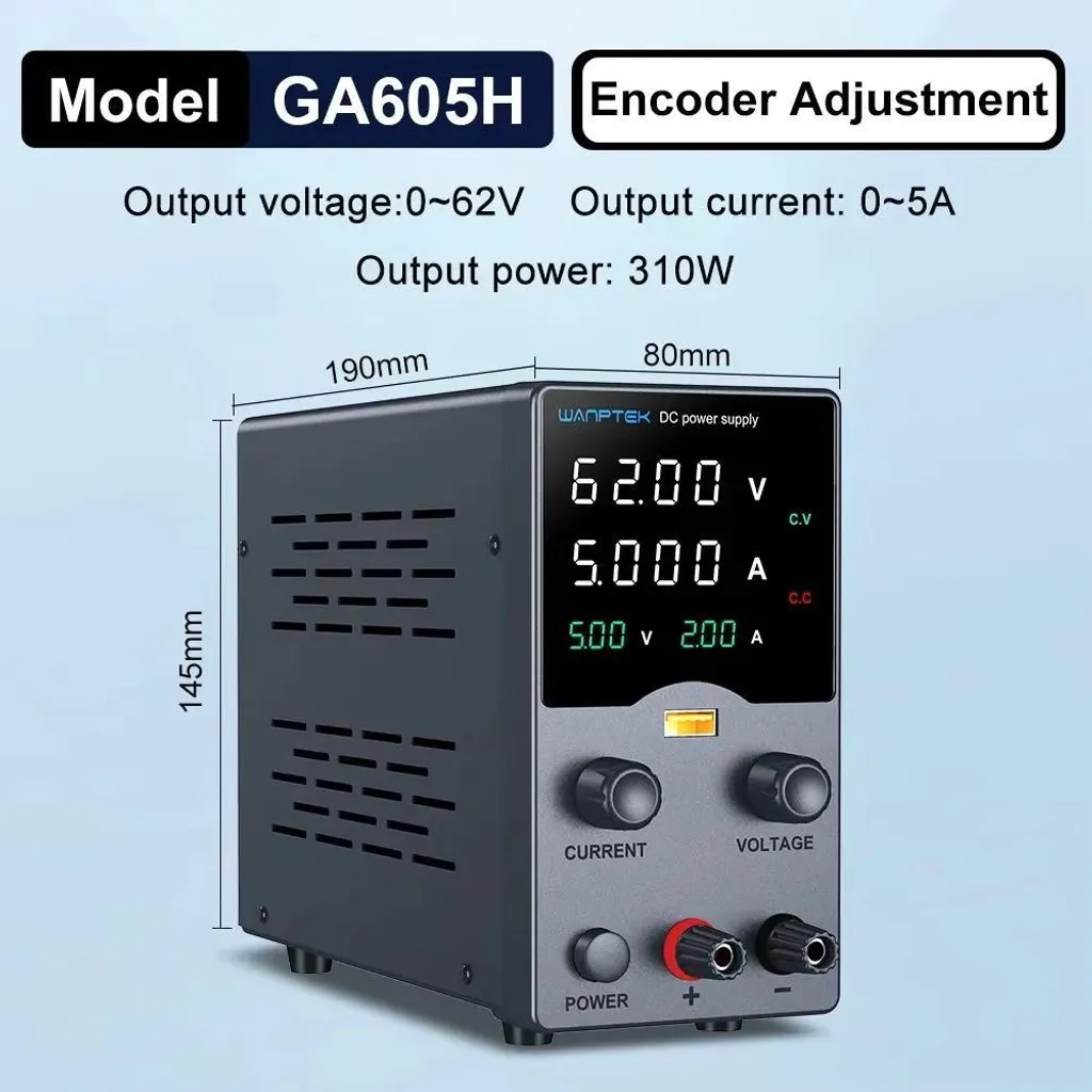 Alimentatore Laboratorio 0-62V 5A - DC Regolabile con Display USB 220V - 2