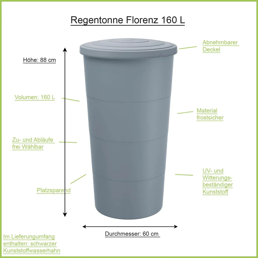 Récupérateur d'eau de pluie 160L gris clair aspect lisse - 3