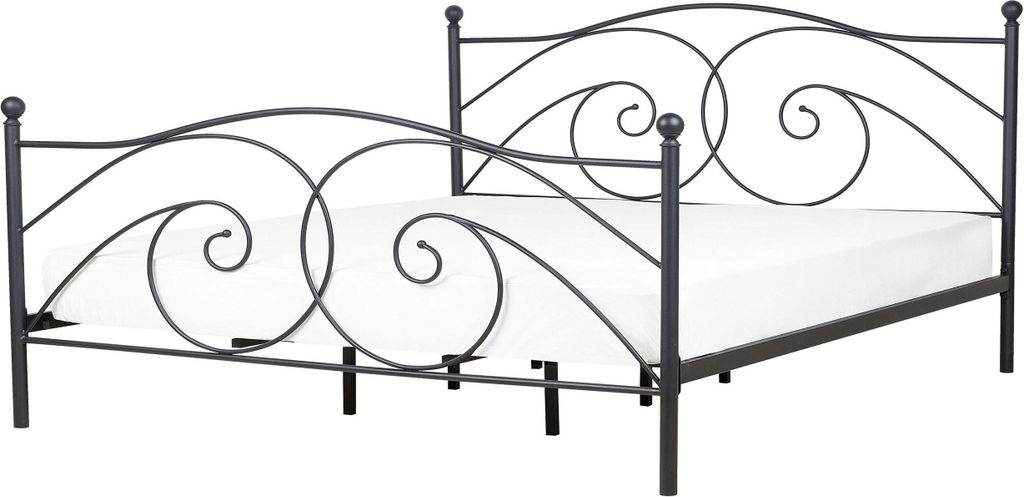 BELIANI Bett Schwarz Metall mit Lattenrost 160 x 200 cm Hohes Kopf- und Fußteil Verschnörkelt Romantischer Stil Schlafzimmer Metallbett Doppelbett