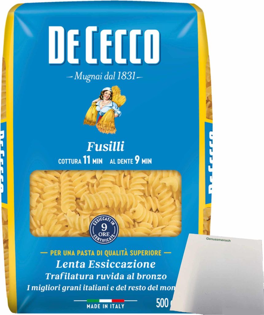 De Cecco Nudeln Fusilli n.34 (500g Packung) + usy Block