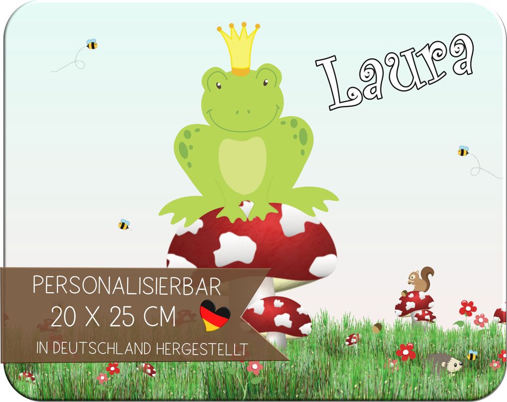 Kinder Frühstücksbrettchen Froschkönig mit Name personalisiert, Kunststoff, 20x25 cm