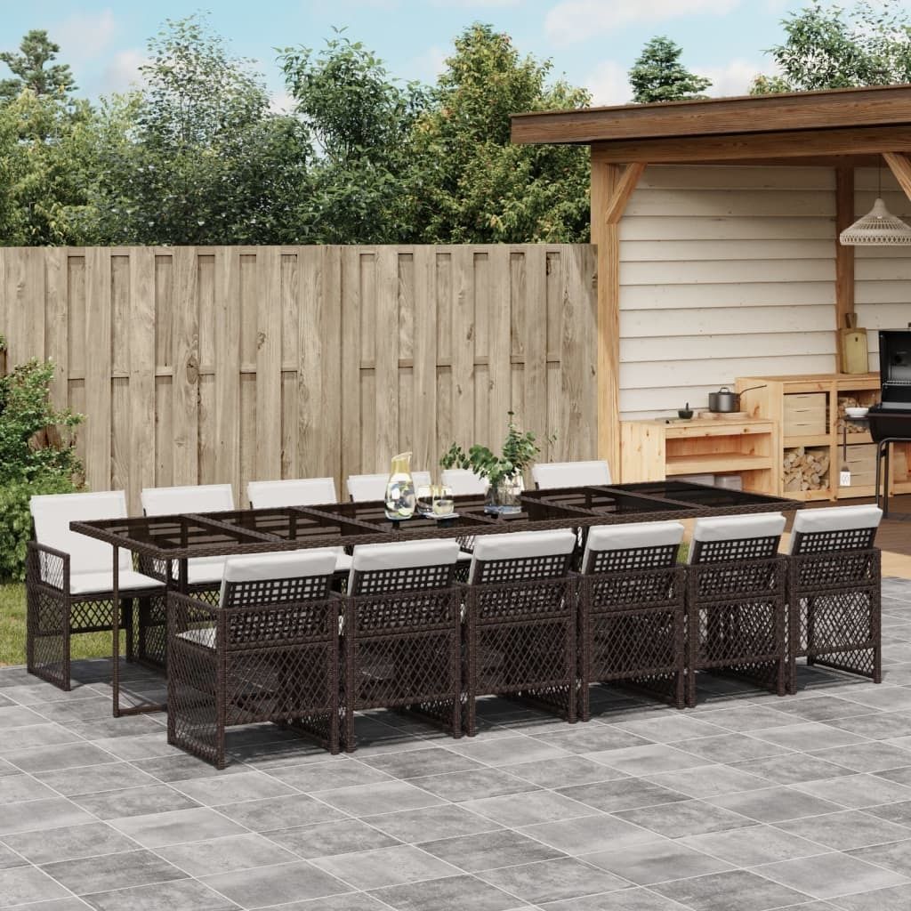 Design New Gartenmöbel Set Balkonmöbel-Set 13-tlg. Garten-Essgruppe mit Kissen Braun Poly Rattan - Gartenmöbelgarnituren Möbel2025 CHY2680004 6...