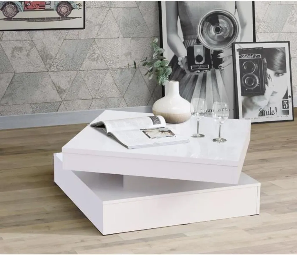 Table basse rotative 78x78 cm blanche pour salon moderne et convivial - 6