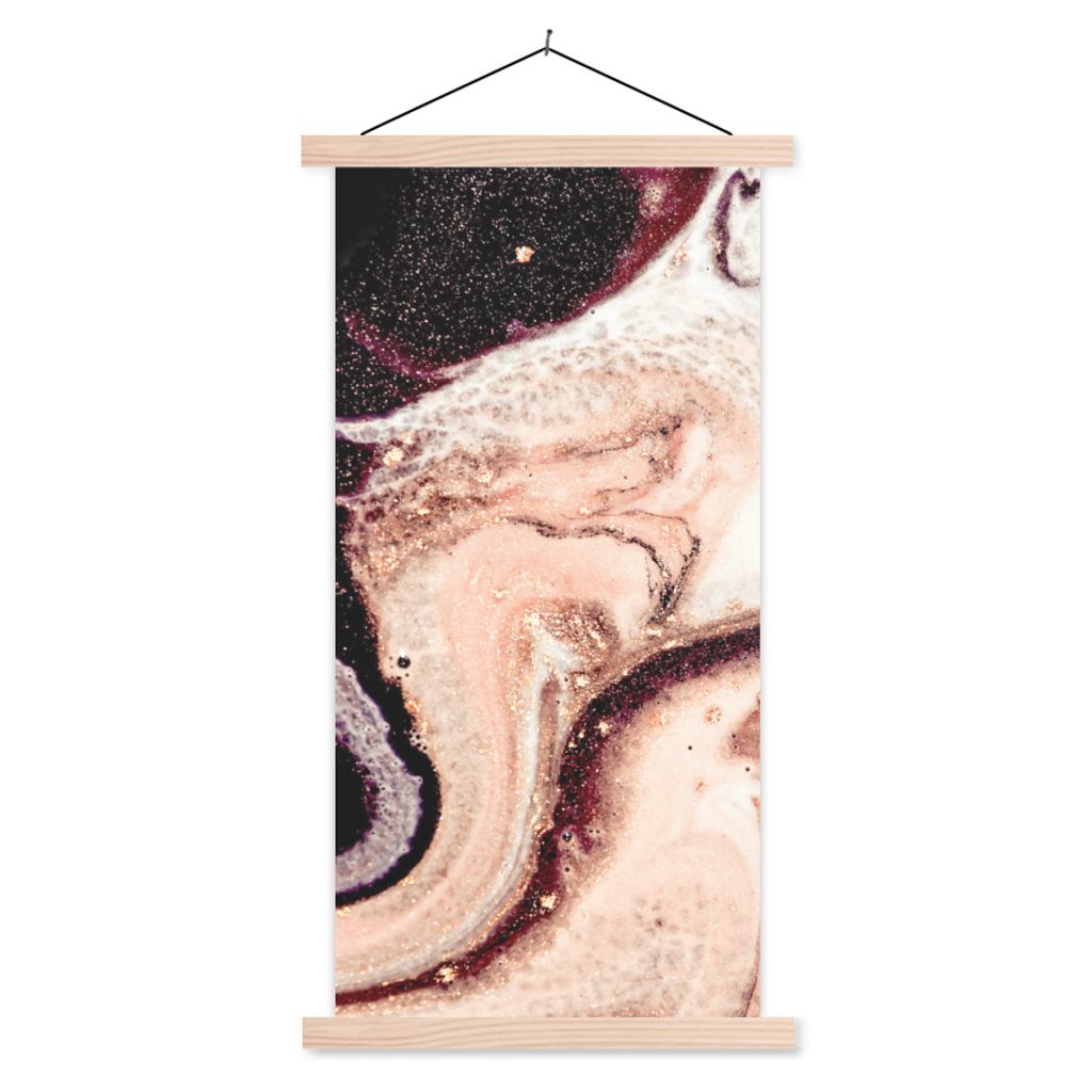MuchoWow Textilposter Marmor - Mineralien - Naturstein 60x120 cm mit holzfarbenen Rahmen - Holz
