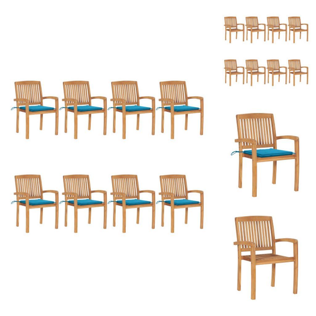 vidaXL Stapelbare Gartenstühle mit Kissen 8 Stk. Massivholz Teak - Gartenstühle