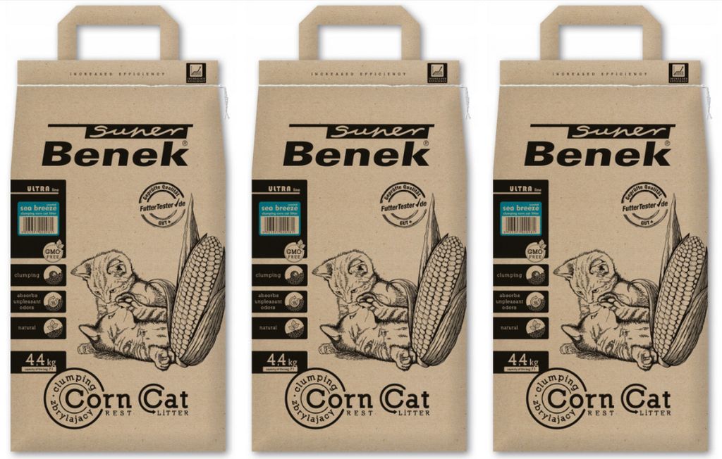 Super Benek Corn Cat Ultra Sea Breeze - natürliches Mais-Katzenstreu mit Meeresbrise-Duft 7L (3-er pack)