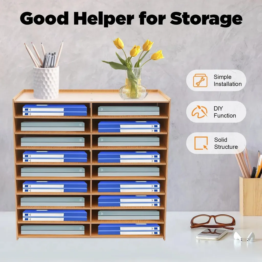 Trieur de documents 18 compartiments en bois robuste pour format A4