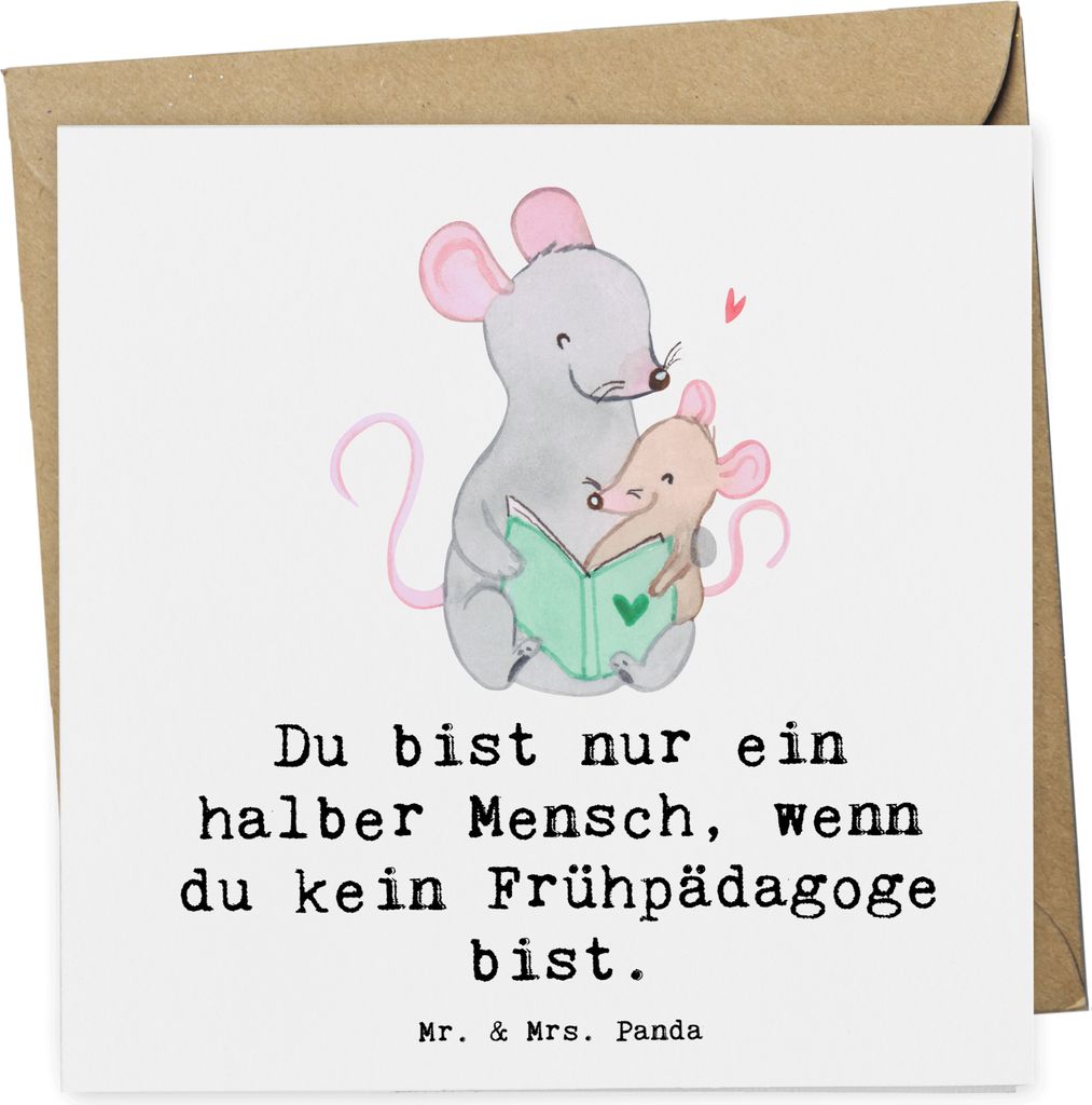 Mr. & Mrs. Panda Glückwunschkarte Frühpädagoge Herz - Weiß - Geschenk, Lustig, Klappkarte, doppelkarte, faltkarte, Witzig, Grußkarte, Ausbildu...