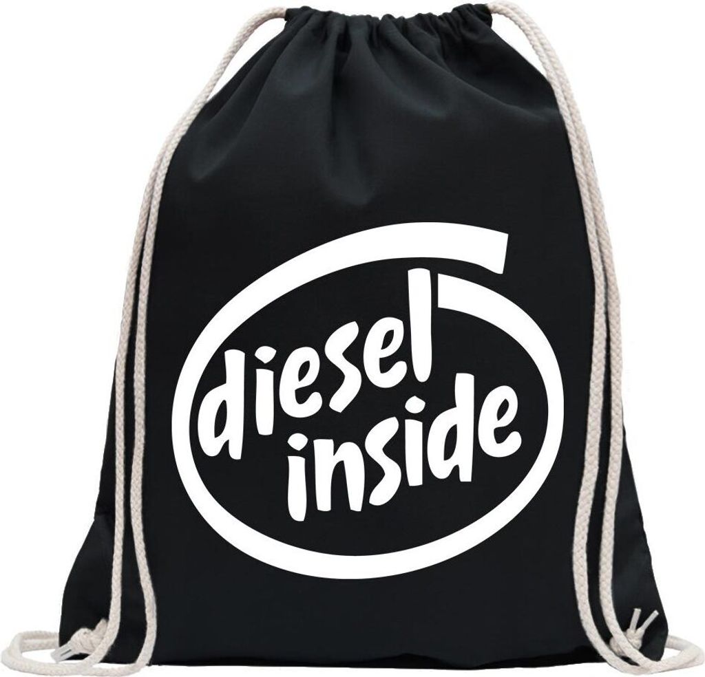 Kiwistar - Turnbeutel - schwarz - Diesel inside - Fun Rucksack Sport Beutel Gymsack Baumwolle mit Ziehgurt