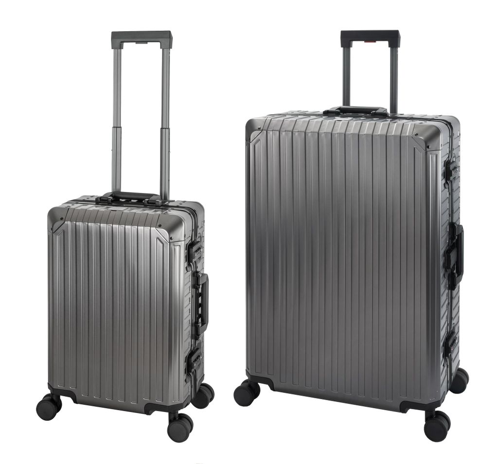 Aluminium Reisekoffer Gepäck-Set, Travelhouse Tokyo, Trolley mit 4 Rollen, Aluminium Hartschale - Reisekoffer S+XL - Grau