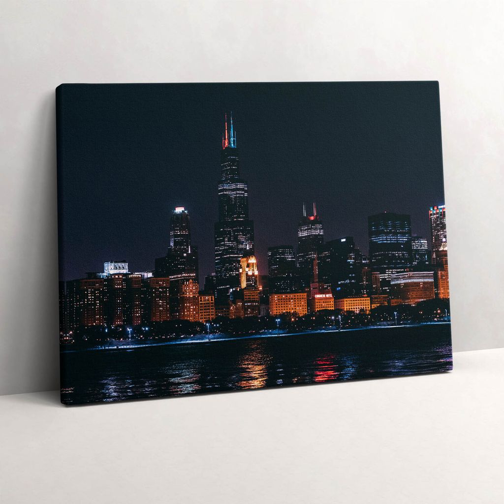 Stadtbild von Chicago – Leinwandbild Wandbild – 80x60 cm – Leinwandbilder – Wandbilder – Schlafzimmer – Flur