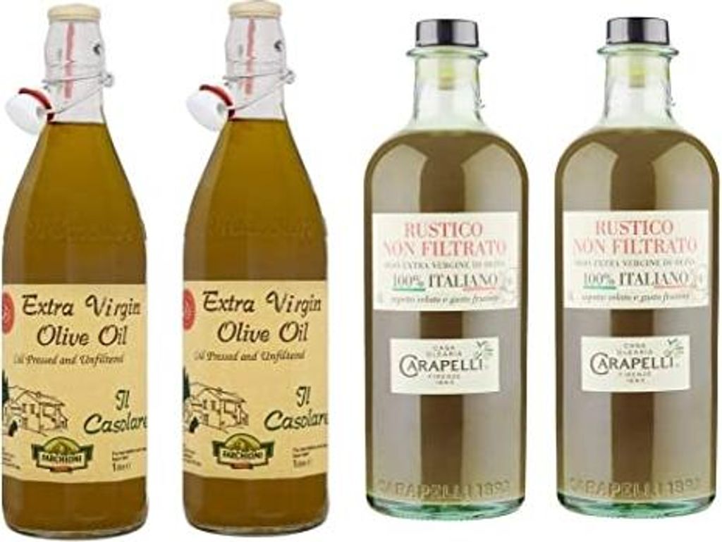 Testpaket Olio Extra Vergine di Oliva Farchioni Il Casolare - Carapelli Non Filtrato Italienisches Extra Natives Olivenöl (4x1Lt) Küchenöl Öl S...