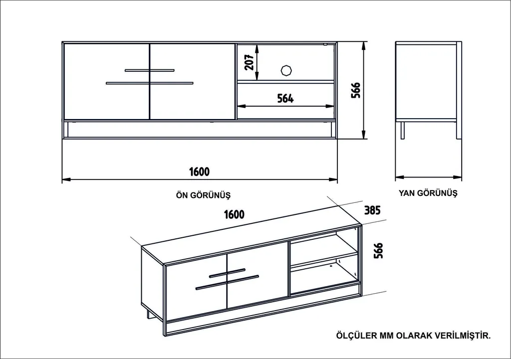 Meuble TV Skye Decor Polka Blanc et Or - Support Télévision 160cm Chic