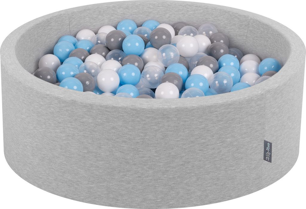 KiddyMoon Bällebad 90x30cm Hellgrau 200 Bälle ∅7cm Rund Bällepool Mit Bunten Bällen Für Babys Und Kinder
