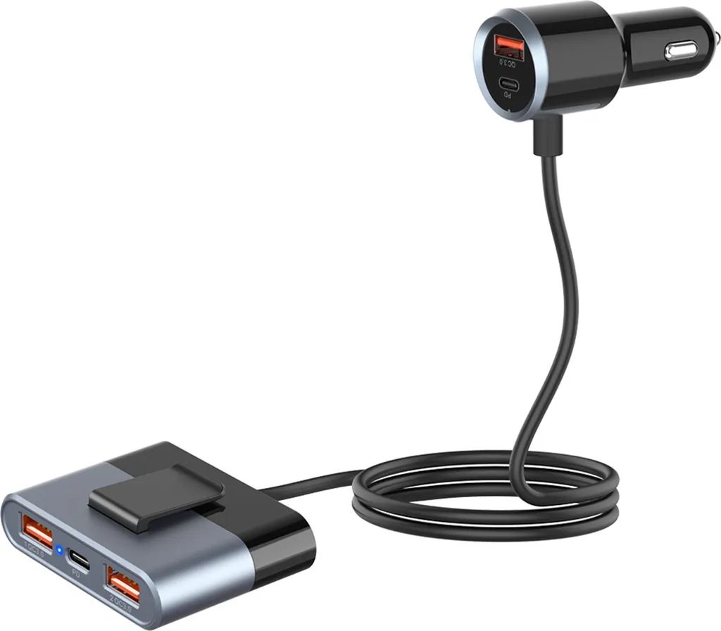 Caricabatterie Auto Design SC03 74W Hub USB QC3.0 PD Nero Opaco