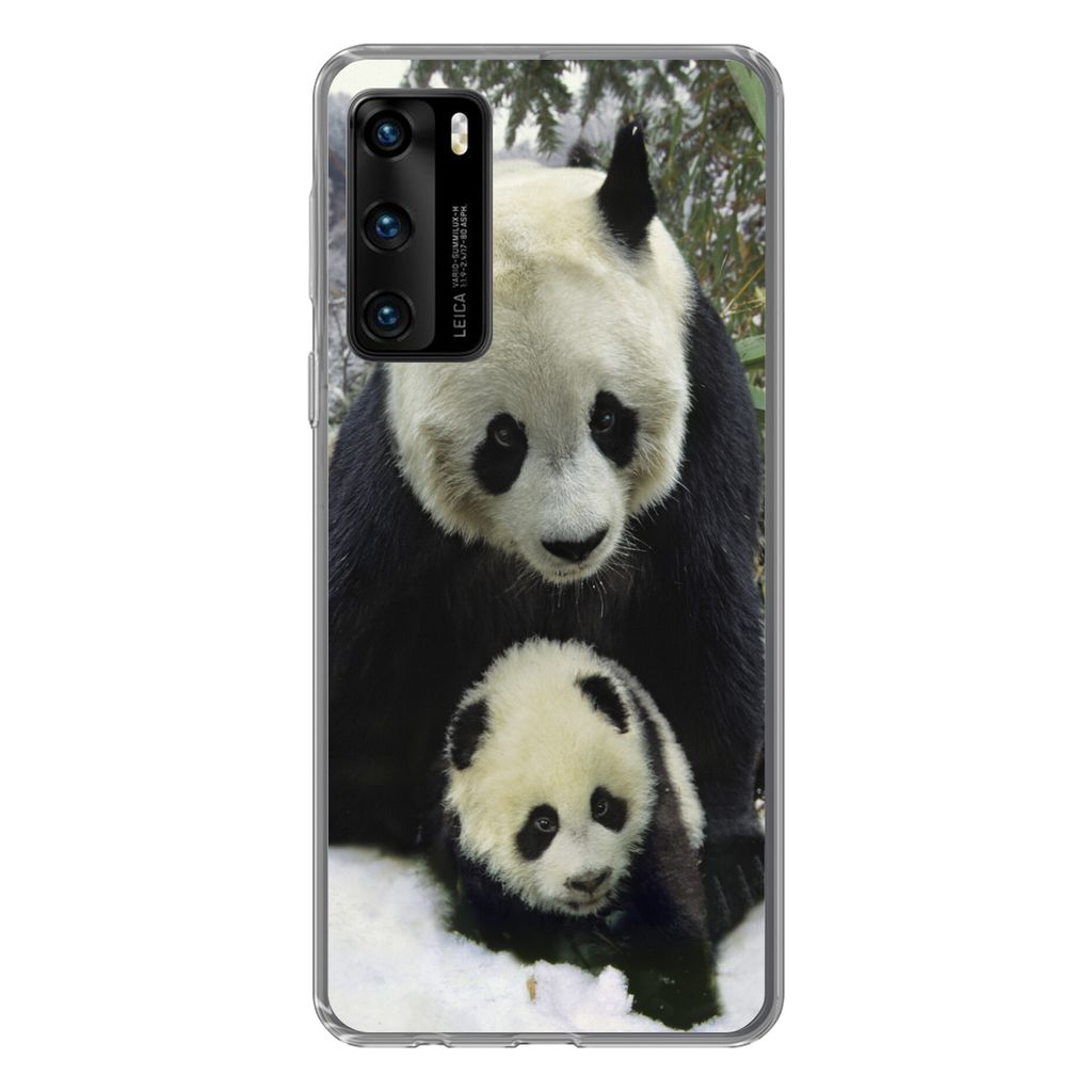 MuchoWow Handyhülle Schutzhülle Hülle für Huawei P40 Panda - Jungtier - Schnee Silikon Softcase Handy Hülle - Handytasche