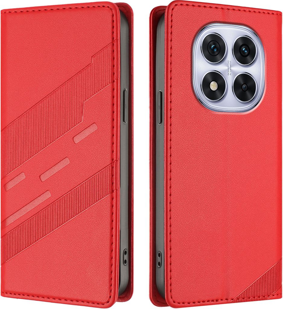 Hülle für Xiaomi Redmi Note 14 Pro 4G, Kunstleder Brieftaschen Handyhülle mit Kartenfach und Standfunktion Rot