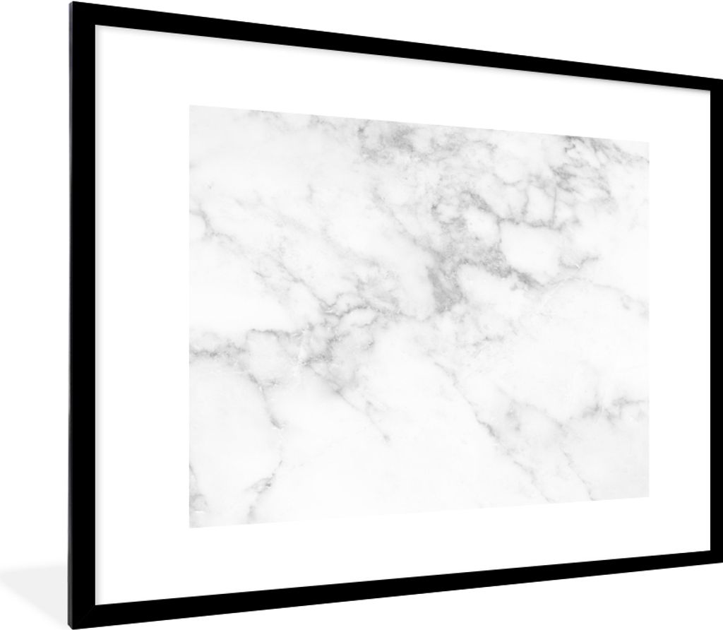 MuchoWow Gerahmtes Poster Marmor - Weiß - Grau - Luxus - Marmoroptik - Stein 80x60 cm - Poster mit Schwarzem Bilderrahmen Wandposter Rahmen Foto...