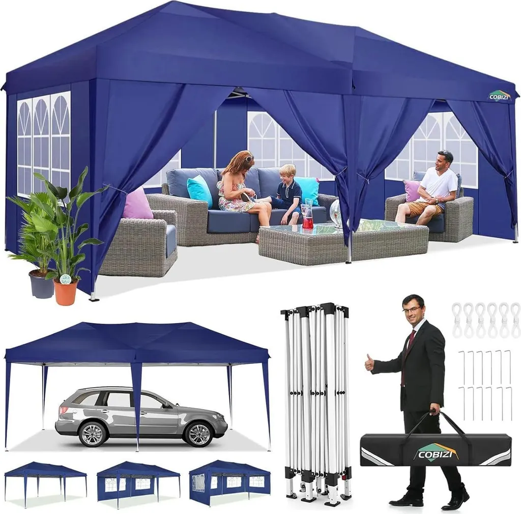COBIZI Tente de réception 3x6m pliable et étanche avec 6 parois amovibles