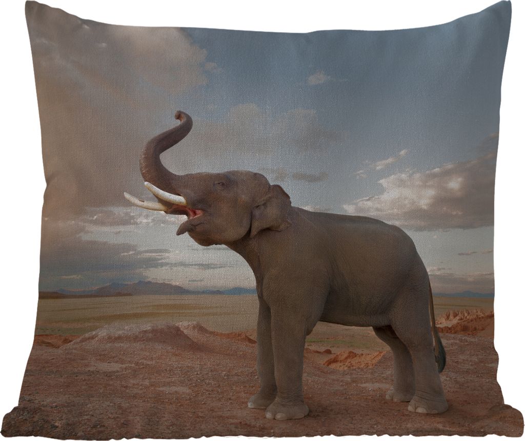 MuchoWow Outdoor Kissen - Trompetender Elefant in der Wüste - 60x60 cm - Wetterfest - Lounge Kissen - Dekoration - Schlaf Kissen