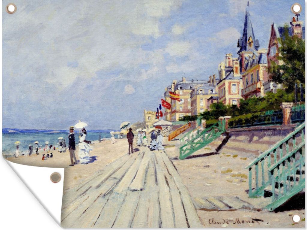MuchoWow 80x60 cm Outdoor-Poster Gartendeko Sichtschutz Garten Poster für den Garten Die Strandpromenade von Trouville - Gemälde von Claude Monet