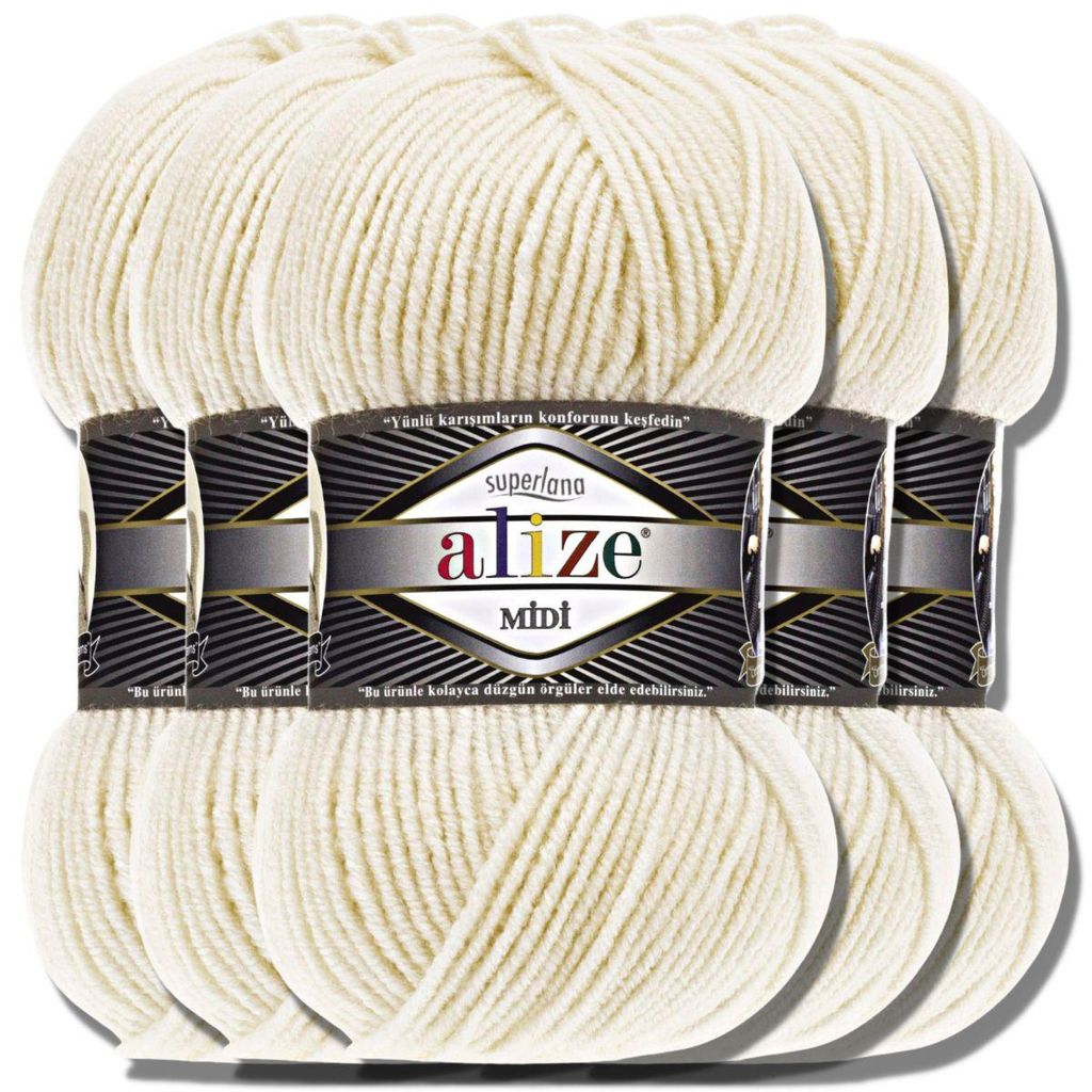 Alize 5x 100g Superlana Midi Wolle, Uni, Häkeln, Stricken Produktbild 