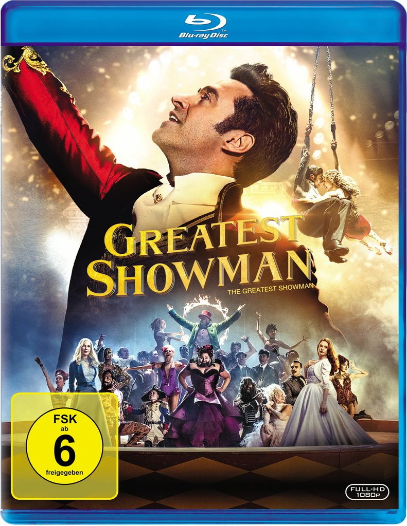 The cover art for the Blu-ray disc of 'The Greatest Showman'.