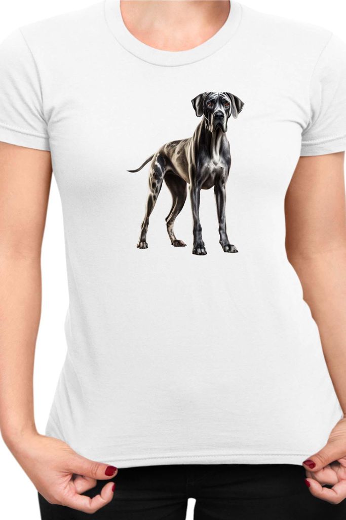 Damen T-Shirt Dogs Breeds Great Dane Dog Breed 005, Lady L / Weiß