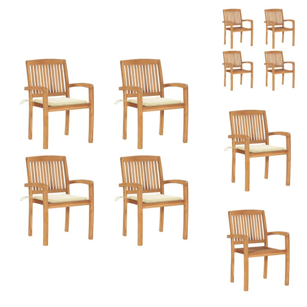 vidaXL Stapelbare Gartenstühle mit Kissen 4 Stk. Massivholz Teak - Gartenstühle