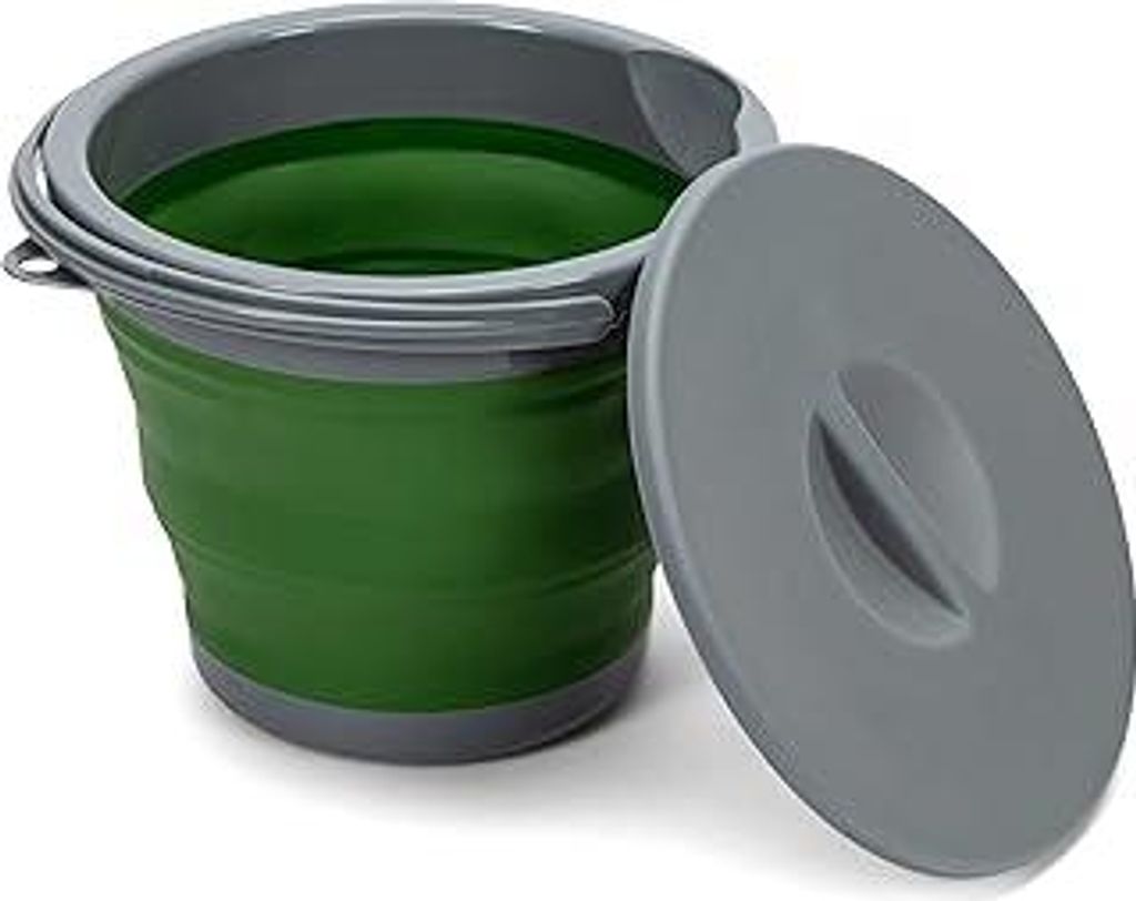 Falteimer 5 Liter mit Deckel und Henkel | Faltbarer Eimer 5l für Camping, Angeln, Putzen usw. | Klappbarer Wassereimer Klein aus Plastik & Silikon...