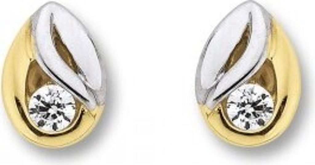 Ohrstecker Zirkonia 333/- Gelbgold teil-rhodiniert